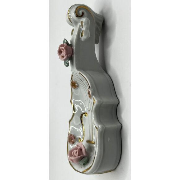 Vintage Mid Century THAMES BONE CHINA Flowered Hand Painted Violin Trinket Dish - Picture 8 of 11